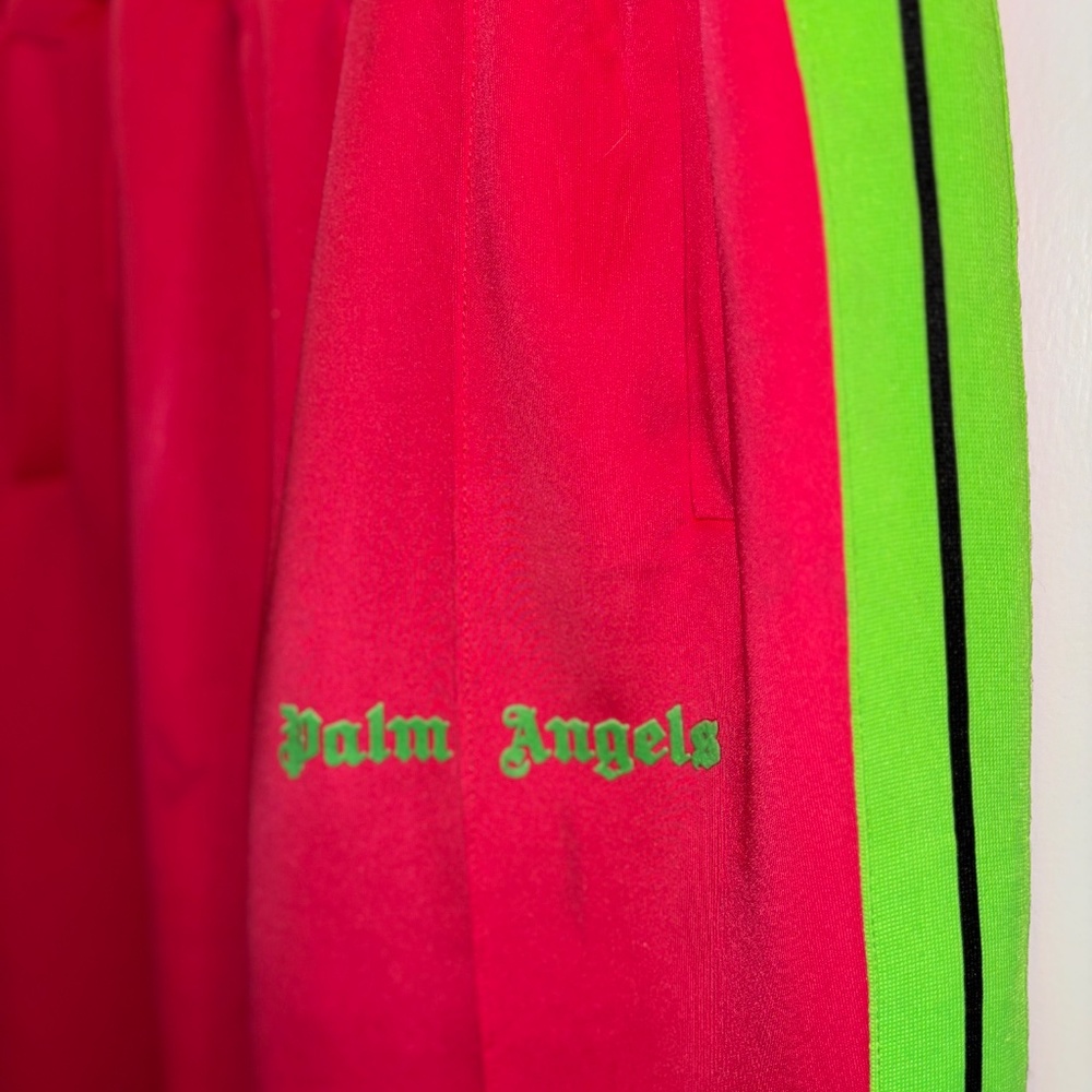 🩷 💚 Palm Angels Track Pants w/imperfections Sz S Neon Pink w/ Neon Green - Picture 7 of 16